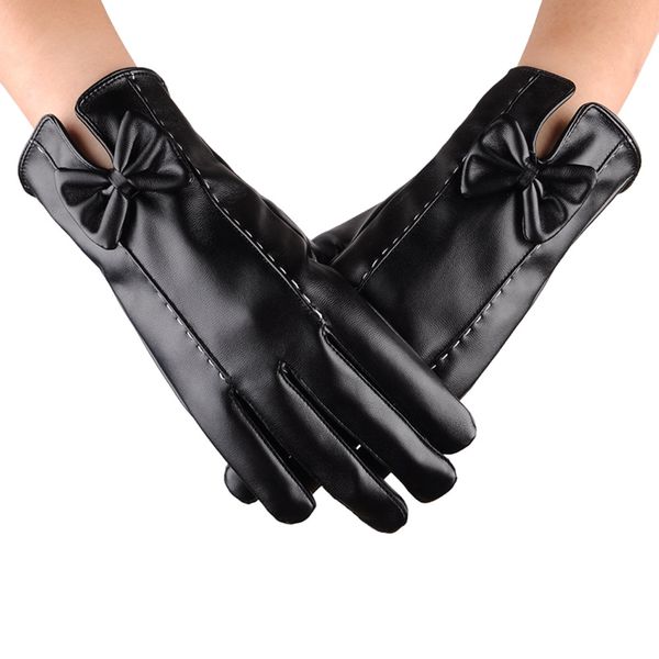

women pu leater gloves waterproof driving full finger gloves touch screen glove outdoor sport elegant guantes winter warm mitten, Blue;gray