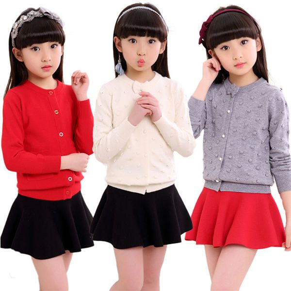 

new arrival 2017 girls cardigan sweater autumn children pure color knit cardigan sweaters teenagers outerwear coats 3 styles, Blue