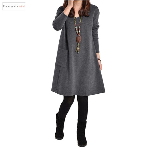 

dress winter 2019 large sizes women elegant girls school plus size long sleeve v neck loose basic dress designer clothes, Black;gray