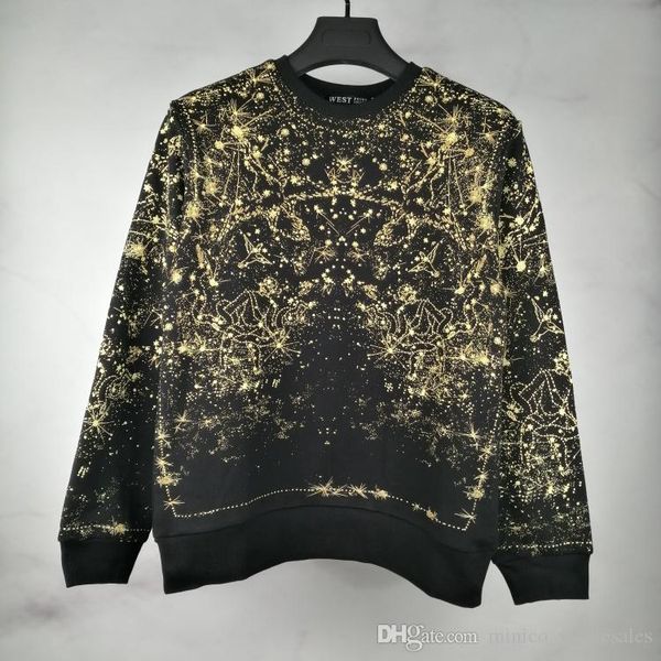 

men full yellow star constellation hoodies hoody hooded sweatshirts velvet cotton drake thicken fleece kenye xsq, Black