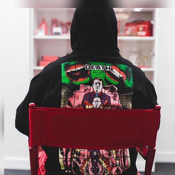 

19ss гилберт джордж life hooded ретро high street fashion свободный свободный черный белый мужчины и женщины пара толстовки hfxhwy031, Black
