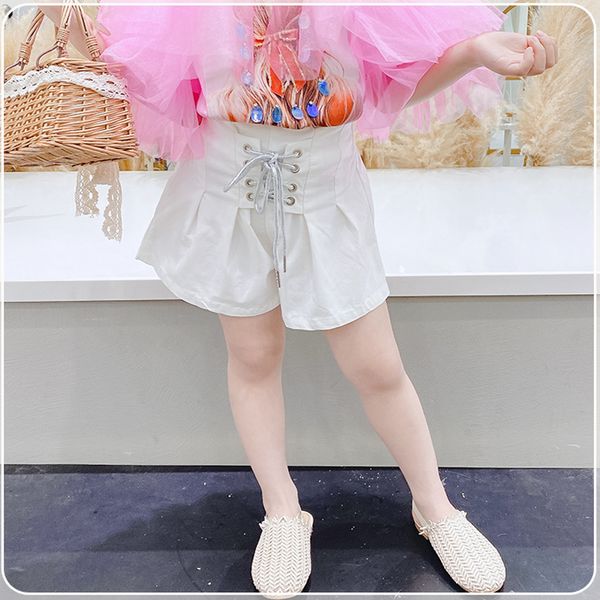 

summer girls shorts baby shorts kids bottoms children streetwear fashion lantern leg high waist silver lacing 3 to 9 yrs, Black