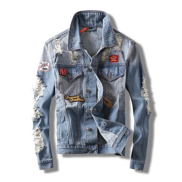 

aboorun hi street mens fashion denim jackets broken patchwork slim fit jeans coat spring autumn streetwear coat for male x1345, Black;brown