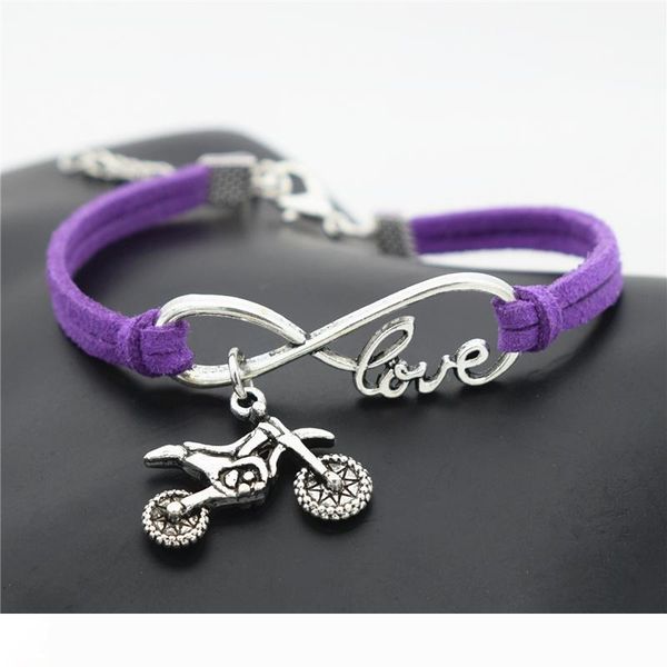 

оберните фиолетовые кожаные замшевые браслеты для женщин мужчин шарм металл бесконечность любовь мотокросс летающий быстрый мотоцикл велосип, Golden;silver