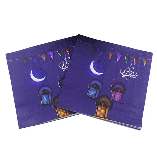 Papierserviette für den islamischen Monat, Ramadan-Kareem-Servietten, Papier-Mondlampe, bunt bedrucktes Gesichtstuch für muslimische Eid al-Fitr, 33 x 33 cm, VT1410