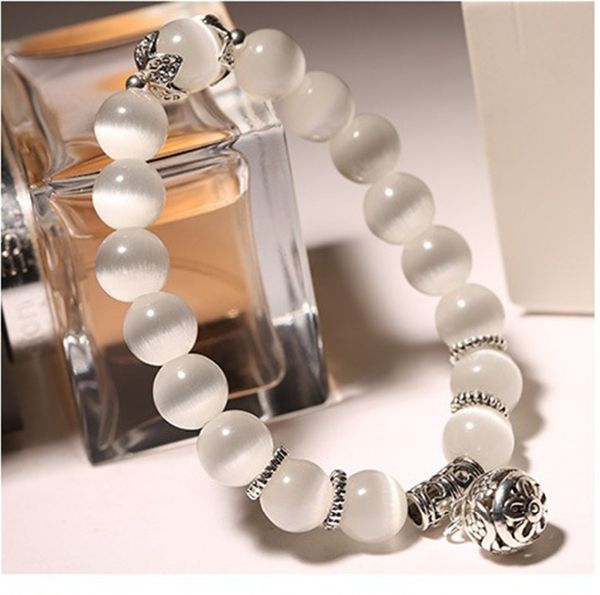 

natural opal beads bracelets crystal fashion women bracelet vintage stainless steel braceletes for ladies, Black