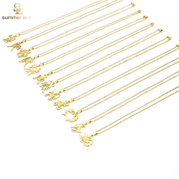 

2019 new fashion stianless steel 12 zodiac pendant necklace for women children 12 constellation guardian necklace jewelry gift, Silver
