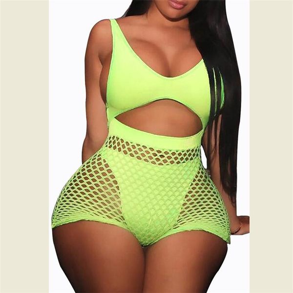 

women jumpsuit romper shorts sets bodycon playsuit clubwear backless grid mesh hollow out solid color summer jumpsuits sunsuits, Black;white