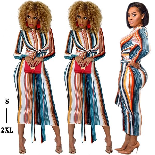 

new fashion women's summer women's stripe tight strap long sleeve medium length women's tie dye print casual dress 2020, Black;gray