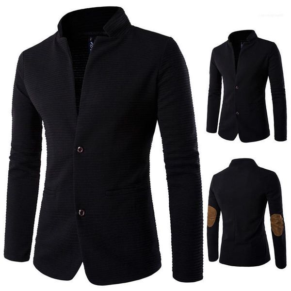 

coat fashion male clothing mens designer patchwork contrast color suit coat button lapel neck long sleeve, Black;brown