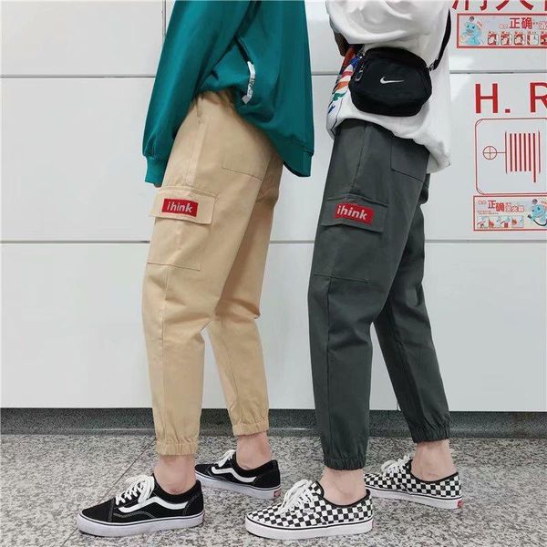 

весна и лето повседневные брюки мужская тенденция корейского стиля нагрудник общий мужчины популярный бренд свободного покроя студенты ins г, White;black