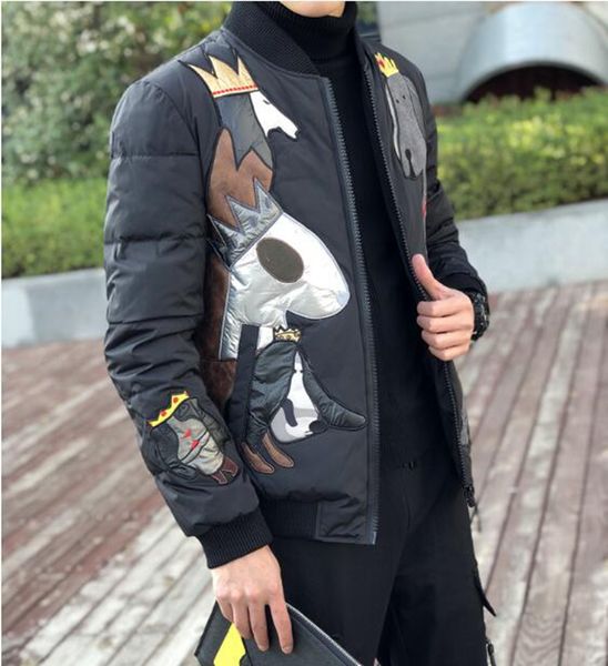 

мужская корейская версия бутик спец красивый мода утолщенной теплый бейсбол воротник зима личность молодежи печатных пуховик m-3xl, Black