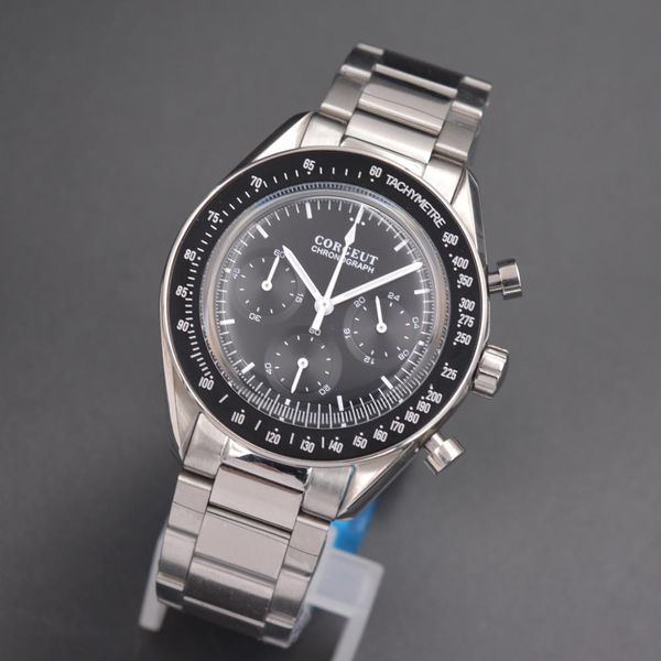 

corgeut 40mm quartz men watch sport 24 hours multifunction chronograph clock stainless steel business watch men 3022, Slivery;brown