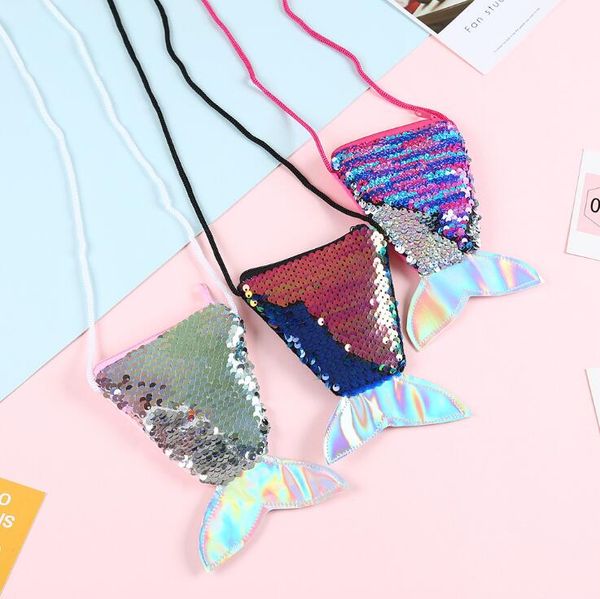 

2020 new creative coin purse large fish tail sequins shoulder bag messenger children's toy bag large capacity sequin mobile phone bag, Red;black