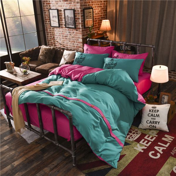 

fashion ink green + pink ab layout duvet cover set single double twin/ 4pcs bedding sets themed bed linen super soft warm