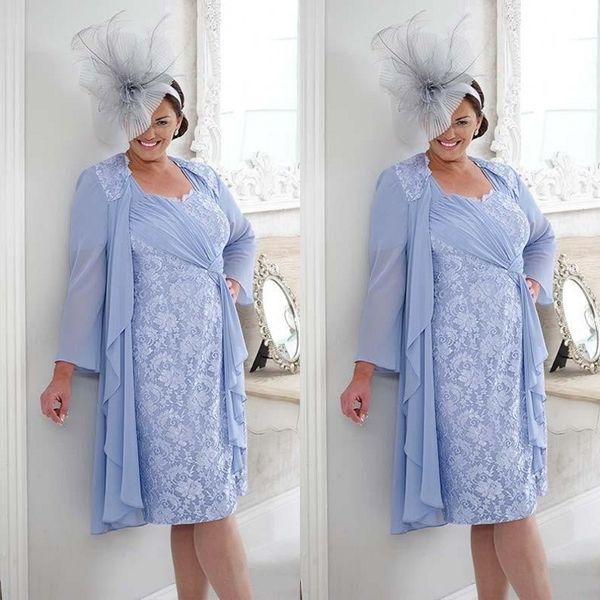 Ultimi abiti per la madre della sposa del 2019 in abiti da sposa in chiffon e pizzo color lavanda con lunghezza del tè e giacca lunga