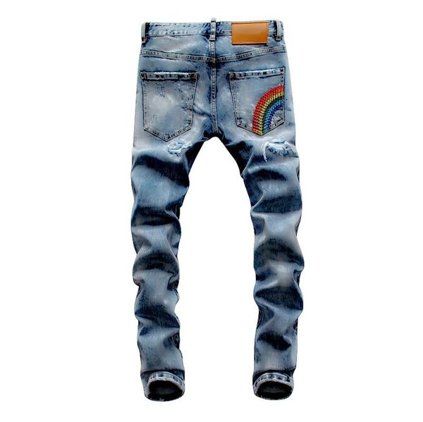 

19ss мужские роскошные дизайнерские джинсы черные рваные джинсовые брюки лучший вариант италия новой марки хип-хоп байкер мото быстрая перев, Blue