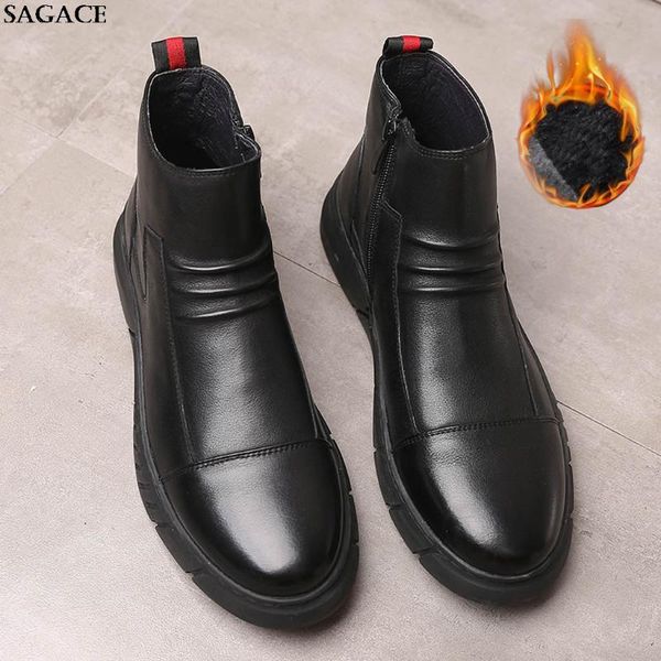 

sagace boots men shoes men's large size british style hand-stitched casual shoes comfortable lazy leather, Black