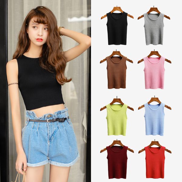 

11 colors cropped tank underwear women streetwear white boho party sleeveless summer knitted shirt korean 2020 y306