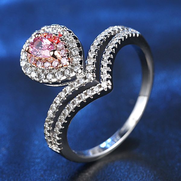 

big crown pink zircon diamond wedding engagement ring women white gold silver color princess luxury jewelry party birthday gifts, Golden;silver
