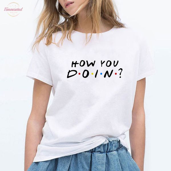 

how you doing wonderful fashion summer woman lady short sleeve o neck friends loose t shirt, White
