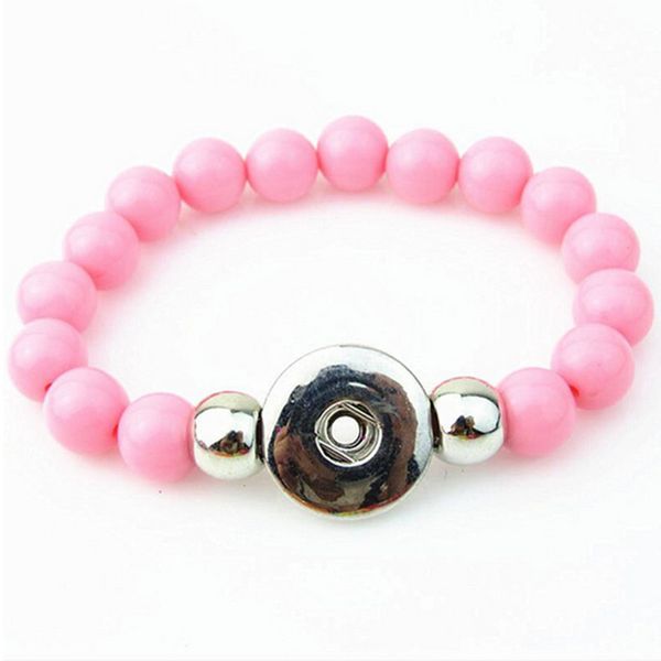 

candy color pink beads handmade elastic 18mm snap button charm bracelets & bangles for woman snap button jewelry 10pcs/lot, Golden;silver