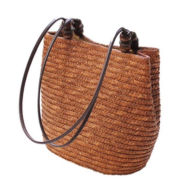 

fggs knitted straw bag summer bohemia fashion women handbags stripes shoulder bags beach bag big tote bags(brown