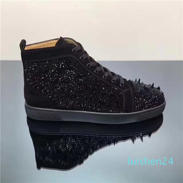 

black strass pik pik spikes red bottom designer mens strass sneaker fashion walking dress wedding casual lace-up leisure shoes l24