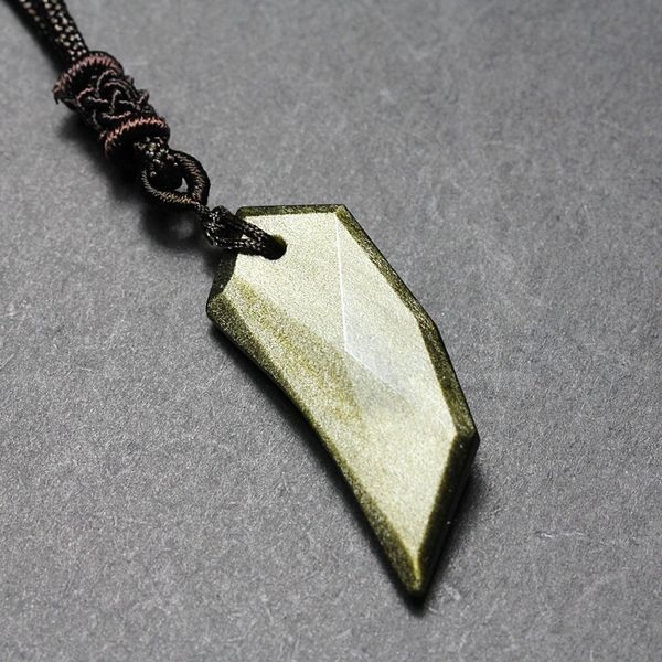 

natural stones golden obsidian wolf tooth pendant necklace black obsidian transfer lucky crystal jewelry energy gift, Silver