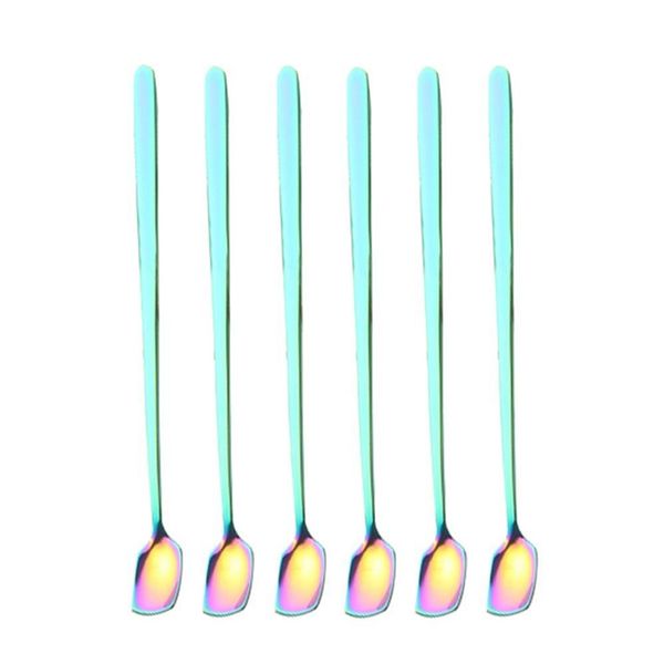 

stainless steel coffee teaspoons set of 6 rainbow color coffee spoon long-handle ice cream desert spoon cocktail stir spoons mix