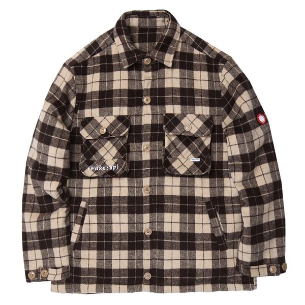 

autumn mens hip hop plaid retro vintage windbreaker hooded jacket coats pocket harajuku streetwear button track jackets, Black;brown