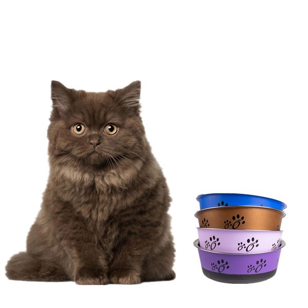 

dhl shipping new dog cat food bowls large size stainless steel anti-skid dogs cats water bowl pets drinking feeding bowls tools supplies