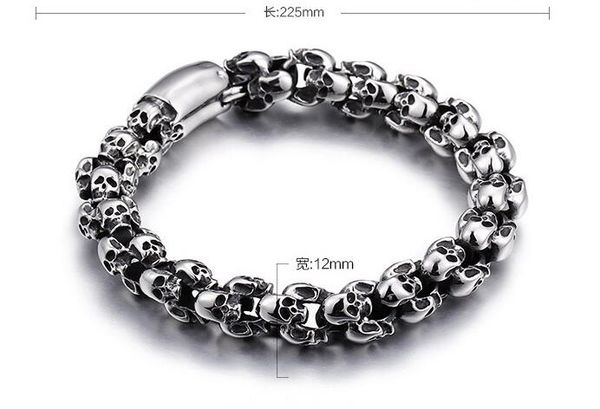 

men's bracelet silver black skull titanium steel chain bracelet kl001