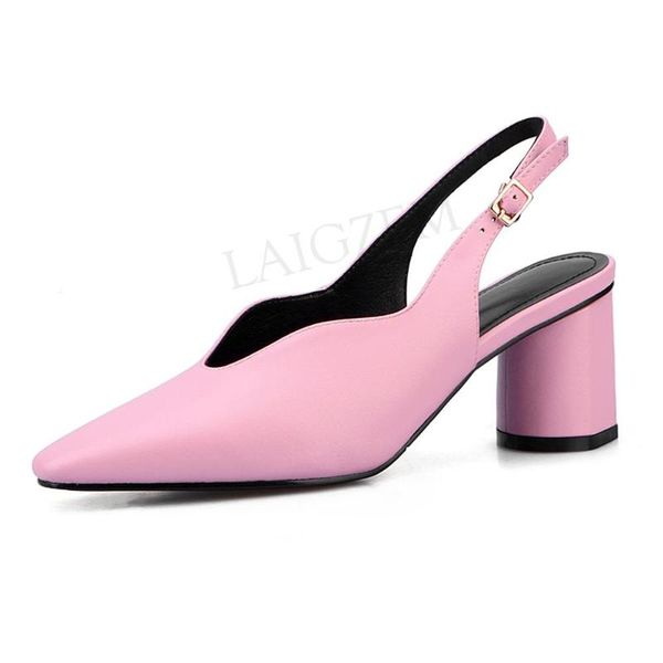

genuine leather women heels slingbacks pumps v opening heels block sandals party dress shoes woman size 33 39 43, Black