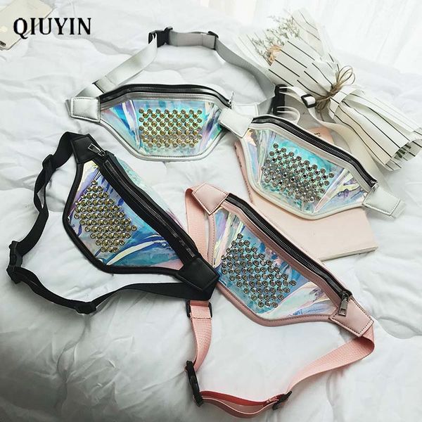 

qiuyin reflective summer fashion pack womne's/female waist bag laser holographic fanny pack korean vintage pouch zip pu