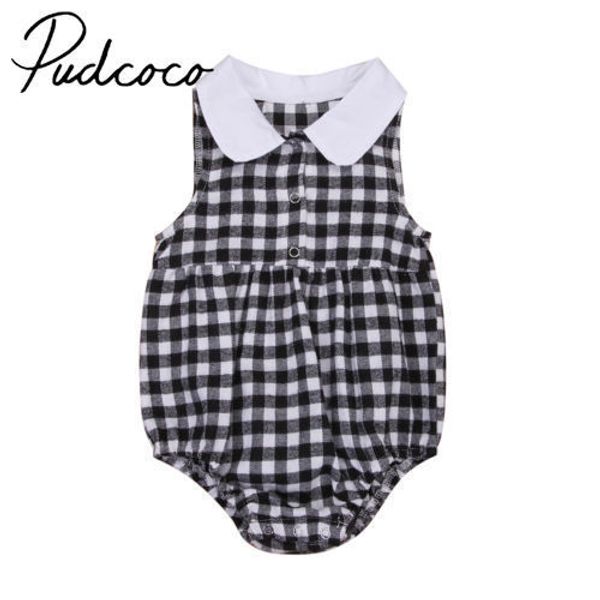

pudcoco lovely newborn children baby girls clothes cotton plaids sleeveless outfits 0-18months, Pink;blue