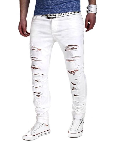 Jeans all'ingrosso strappato jeans bianco jeans jeans neo motociclisti jeans angosciati distruzione di jeans skinny homme mash pantaloni joggers