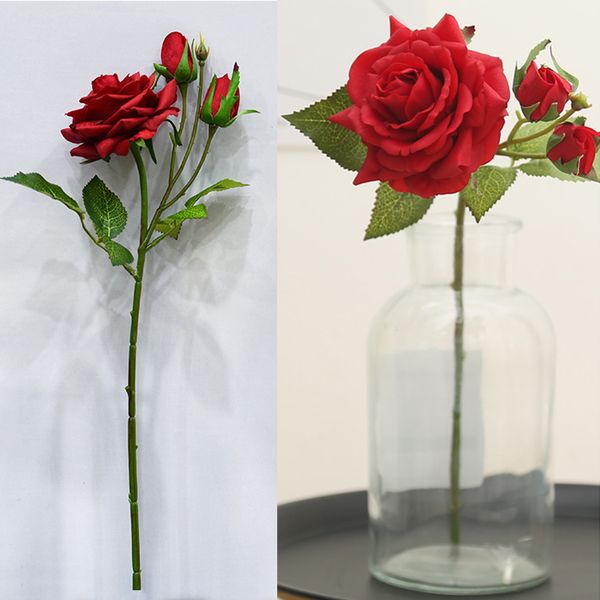 

simulation big rose flowers 3 fork artificial fake flower home fake plants party wedding decor supplies