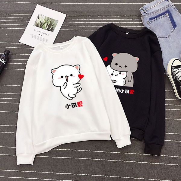 

autumn & winter korean-style loose-fit plus velvet bf style crew neck pullover hoody men and women printed hold camisole couple, Black