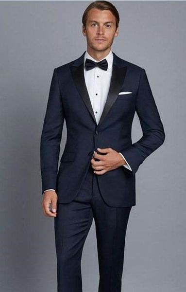 

latest design two buttons navy blue groom tuxedos peak lapel men suits 2 pieces wedding/prom/dinner blazer (jacket+pants+tie) w715, Black;gray