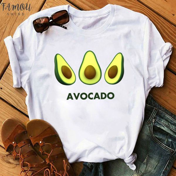 

kawaii cartoon avocado short sleeve t shirt women casual avocado graphic female tee summer women t shirts, White