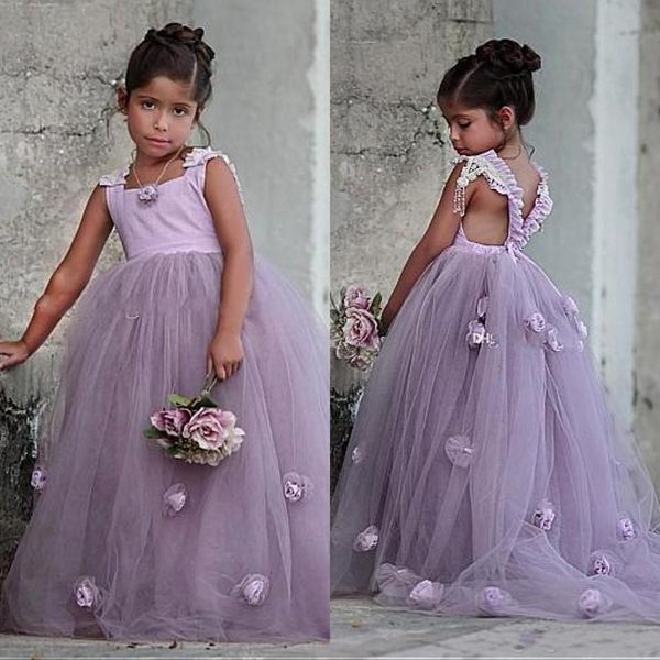 

2019 lovely lavendar flower girls dresses 3d flowers girls pageant gowns for kids wedding party criss cross back sweep train