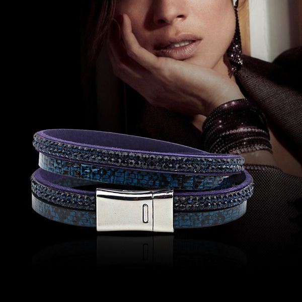 

new jewelry star fashion snake pattern rhinestone multi layer bracelet leather jewelry wholesale, White