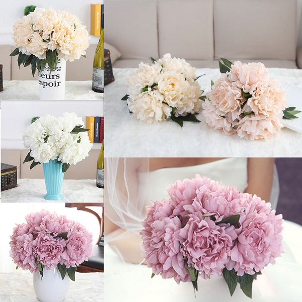 

artificial peony bouquet flower hydrangea home wedding garden decor 5 branch