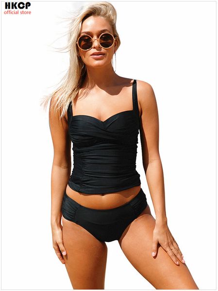 

hkcp 2019new fashion women slim swimwear pleated solid bikini set bandage triangle swimwear low waist halter beach swimsuit, White;black