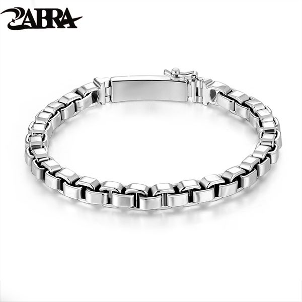 

zabra 925 sterling silver box chain 6mm bracelet men women thai silver vintage punk handmade male bracelet femme bangle jewelry, Golden;silver