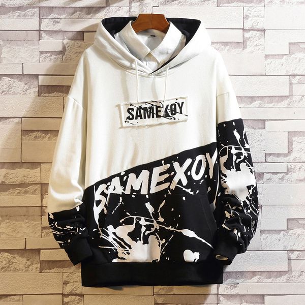 

feitong men's hip hop sweatershirt fashion printing hoodie long sleeves black white patchwork male