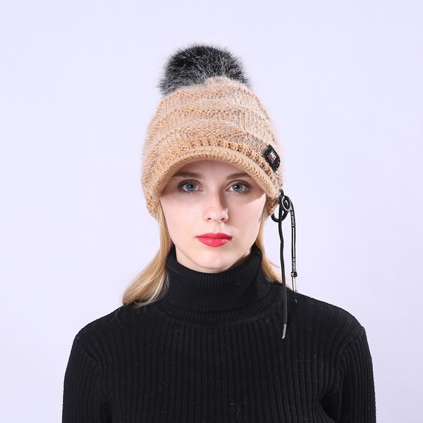 

women knitted hat winter warm pom pom beanie wool hat ladies skull solid color female outdoor caps wholesale jj20166, Blue;gray