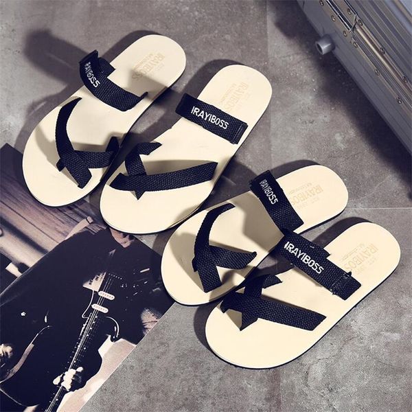 

summer men's sandals flip flops men's sets of toe casual slippers non-slip thick bottom fashion summer beach shoes tide sandals, Black