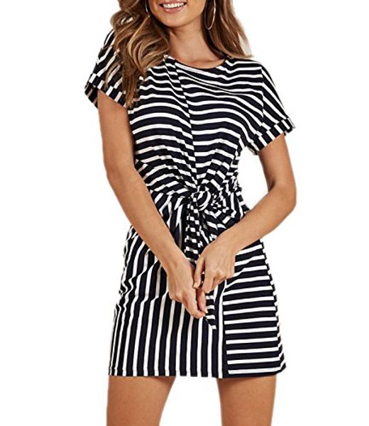 

mansy women's casual short sleeve front knot mini t-shirt dress, Black;gray